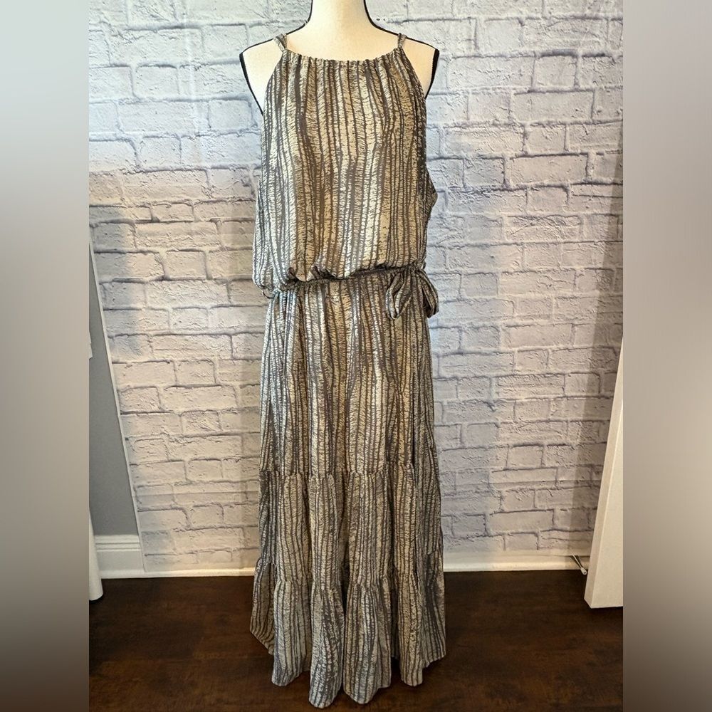 City Chic Beige and Black Striped Maxi Dress